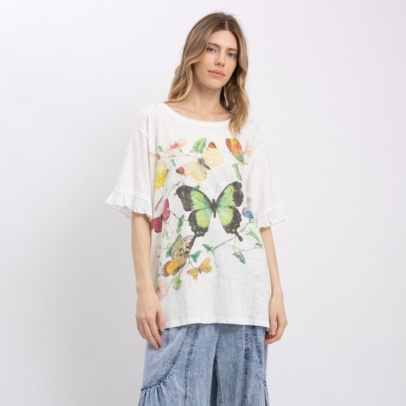 BlueVelvet Butterfly Top With Ruffle Sleeve - Picture 4 of 9